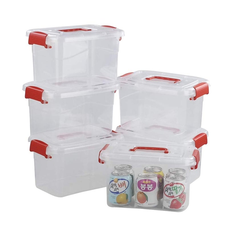Doryh 5 L Plastic Storage Bin with Lid, Clear Transparent Box With Red Handles Set of 6 - Image 1